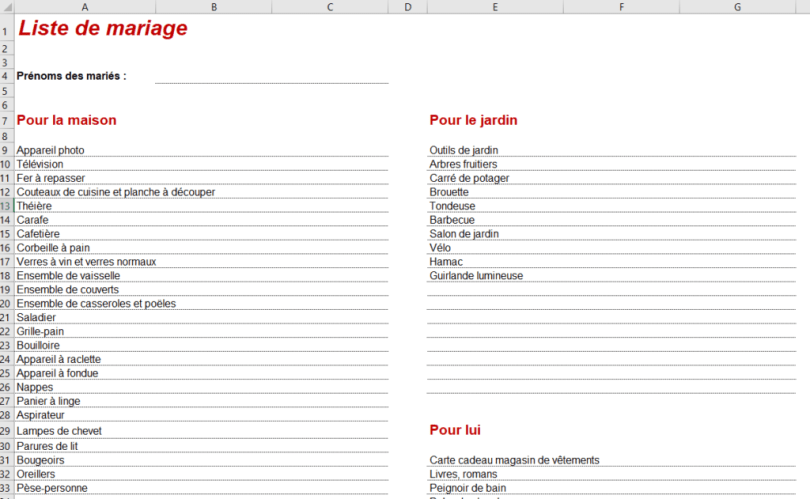 liste de mariages